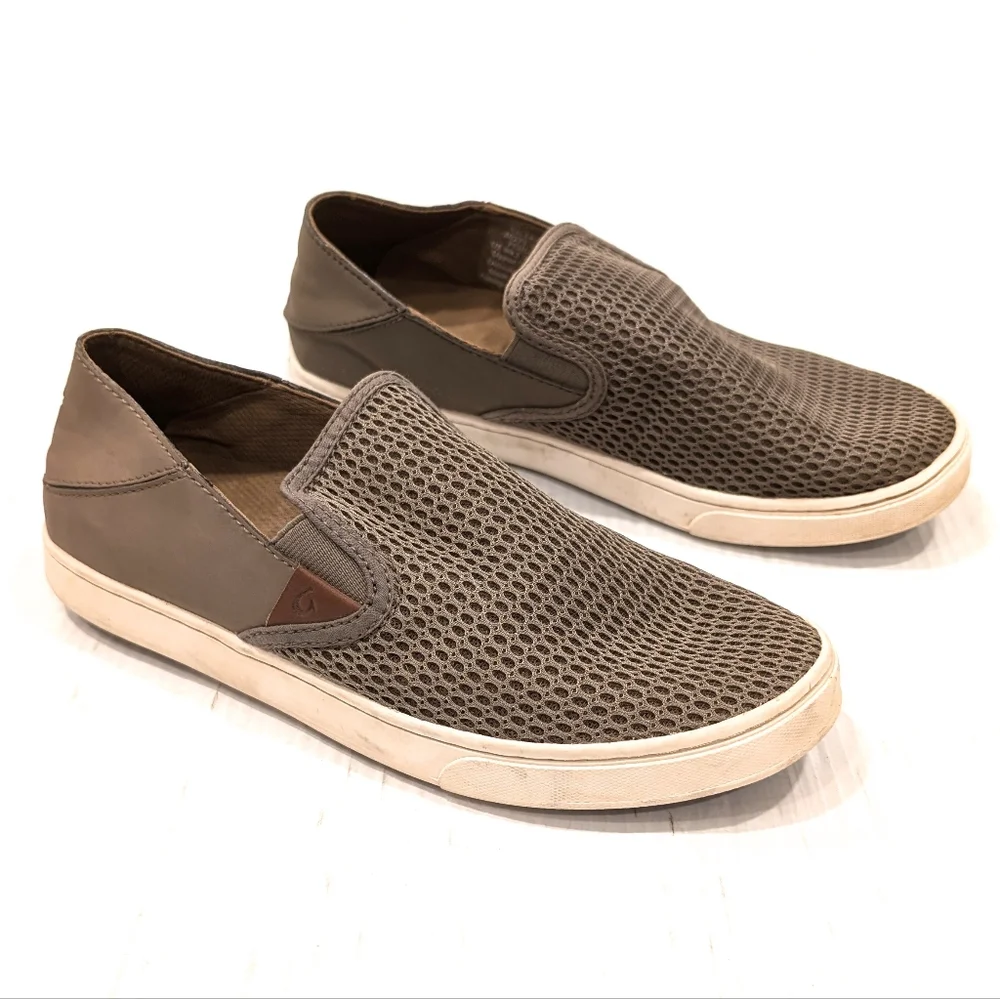 OLUKAI Pehuea tan green slip-on sneakers loafers size 8.5